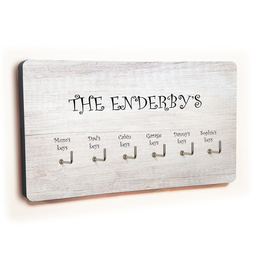 Personalised Novelty 6 hook key holder - White wood Image 1