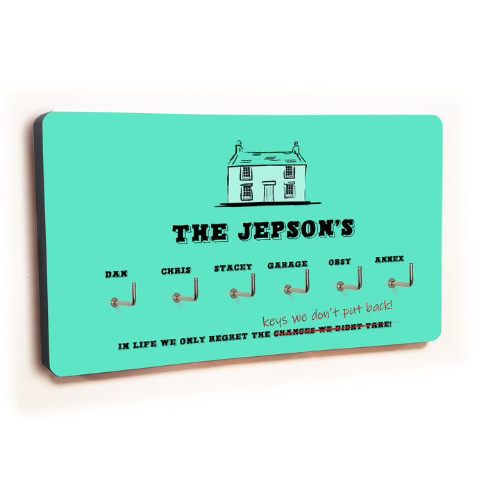 Personalised Novelty Teal 6 hook key holder - House Image 2