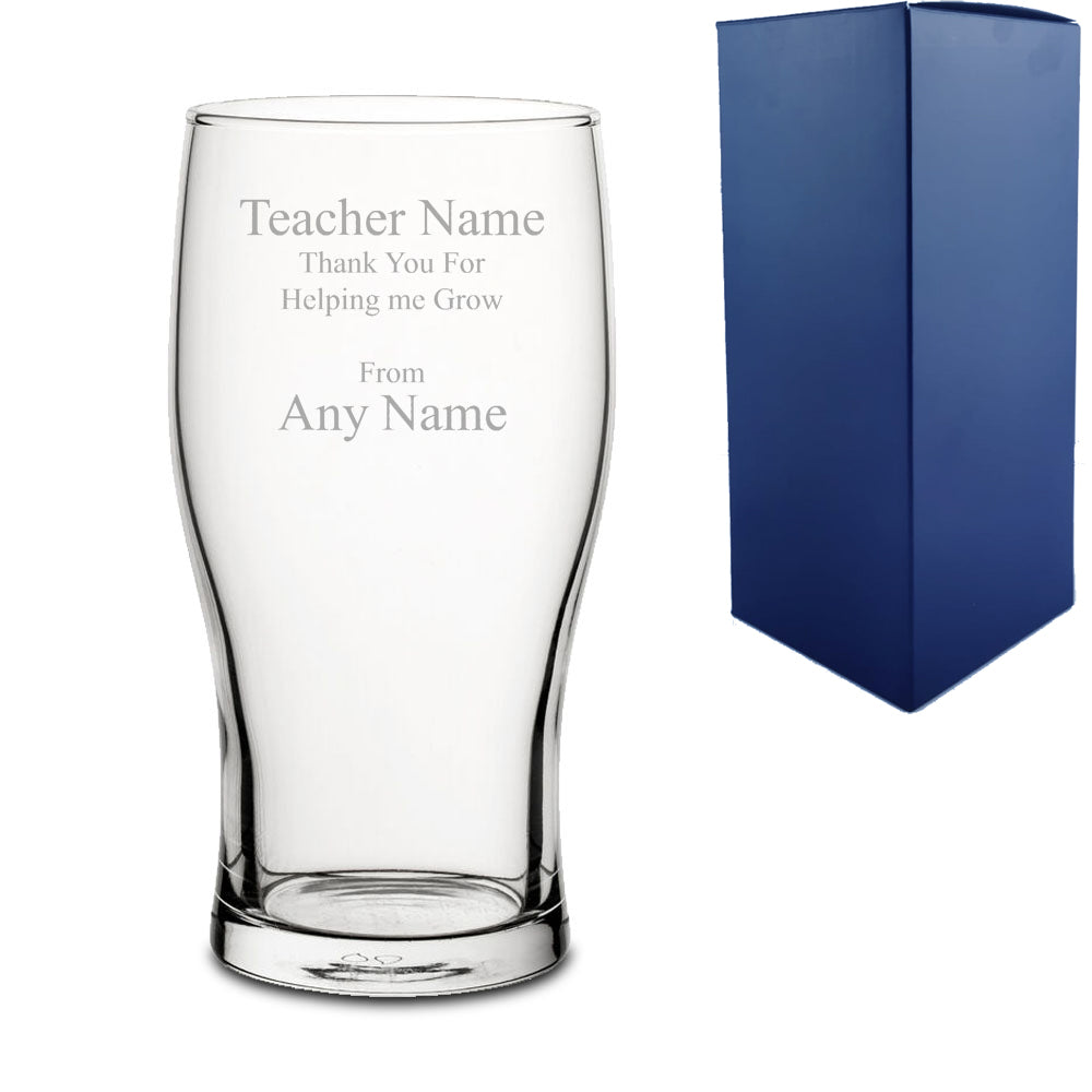 Engraved Thank You For Helping Me Grow Teacher Pint Glass