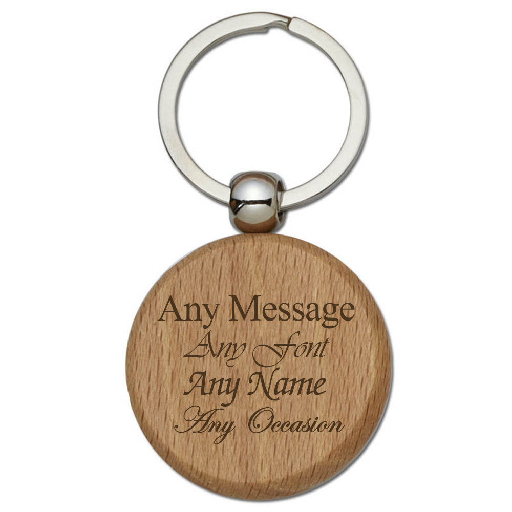 Engraved Round Bamboo Keyring Image 1