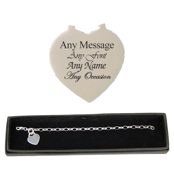 Engraved Silver Bracelet with Heart Pendant Image 1