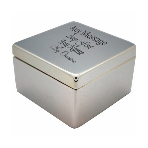 Engraved Silver Plated Square Trinket Box Image 1