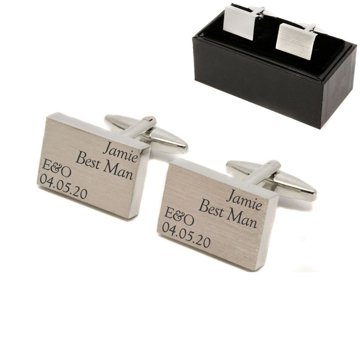 Engraved Rectangle Cufflinks with Name and Role Wedding Design Image 1