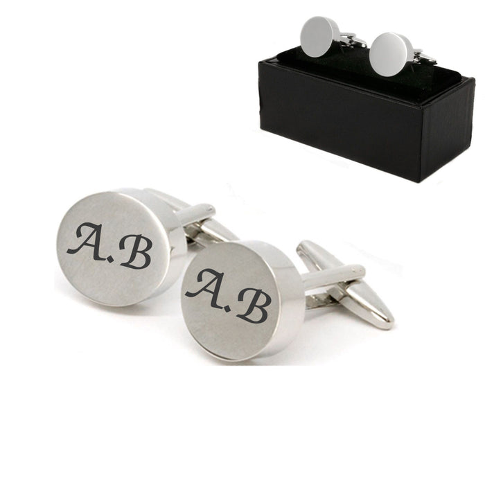 Engraved Round Cufflinks with Initials Engraved Image 1