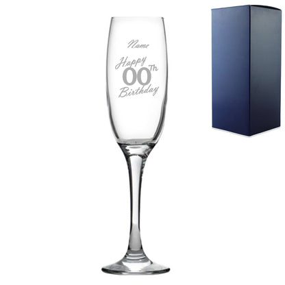 Engraved  Champagne Flute Happy 20,30,40,50... Birthday Handwritten Image 2