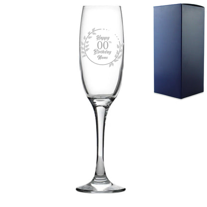 Engraved  Champagne Flute Happy 20,30,40,50... Birthday Wreath Image 1