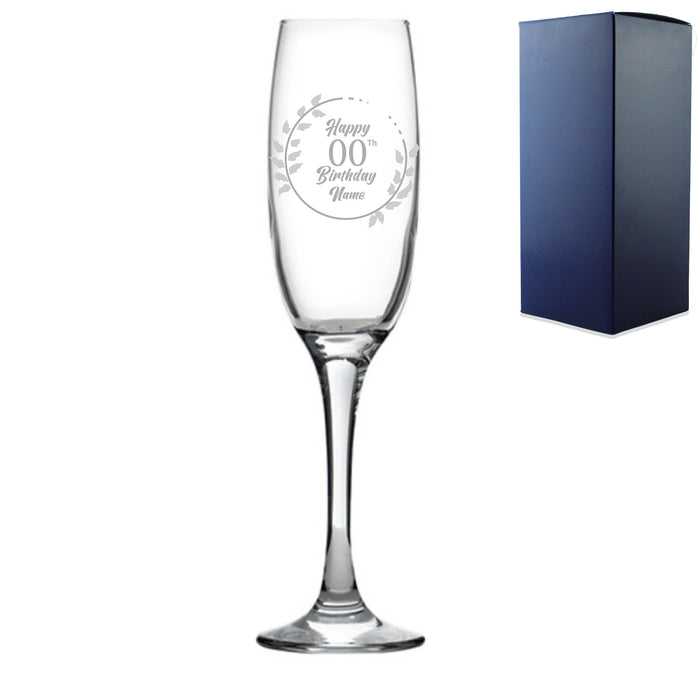 Engraved  Champagne Flute Happy 20,30,40,50... Birthday Wreath Image 2