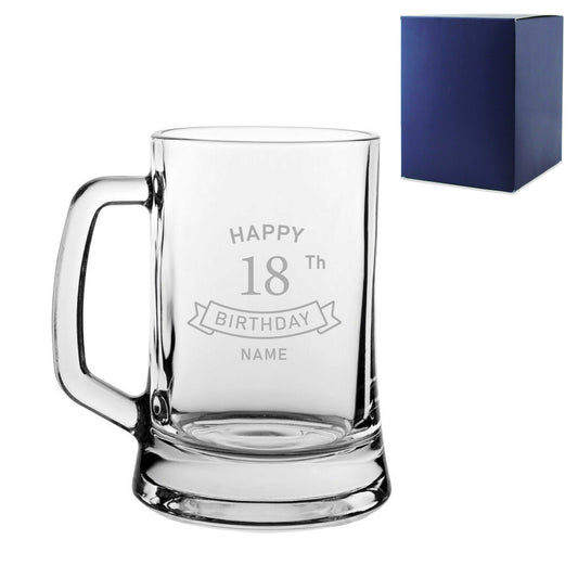 Engraved Happy 18th Birthday Beer Glass Gift Boxed - Banner