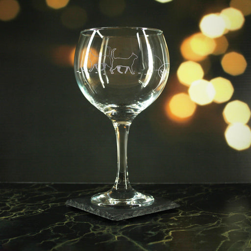 Engraved Cat Pattern Gin Balloon Glass Set of 4
