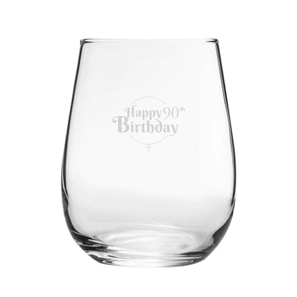 Happy 90th Birthday Balloon Design - Engraved Novelty Stemless Wine Gin Tumbler Image 2