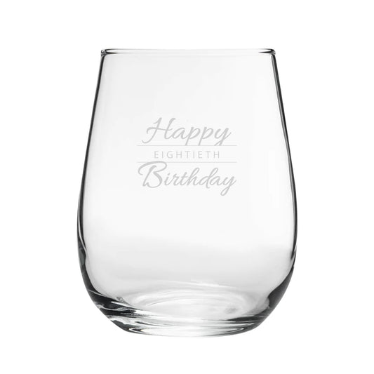 Happy 80th Birthday Modern Design - Engraved Novelty Stemless Wine Gin Tumbler Image 1