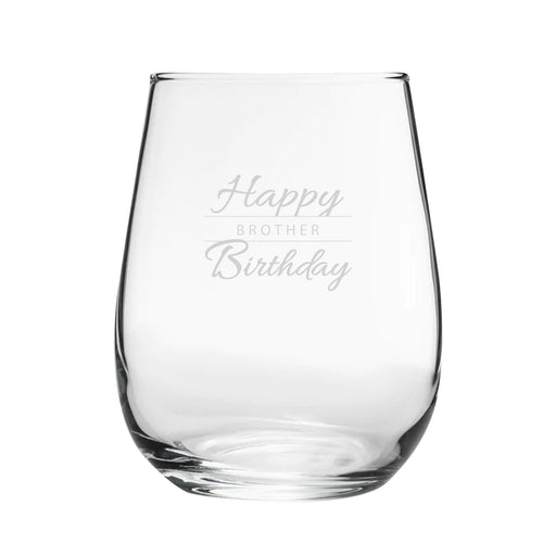 Happy Birthday Brother Modern Design - Engraved Novelty Stemless Wine Gin Tumbler Image 1