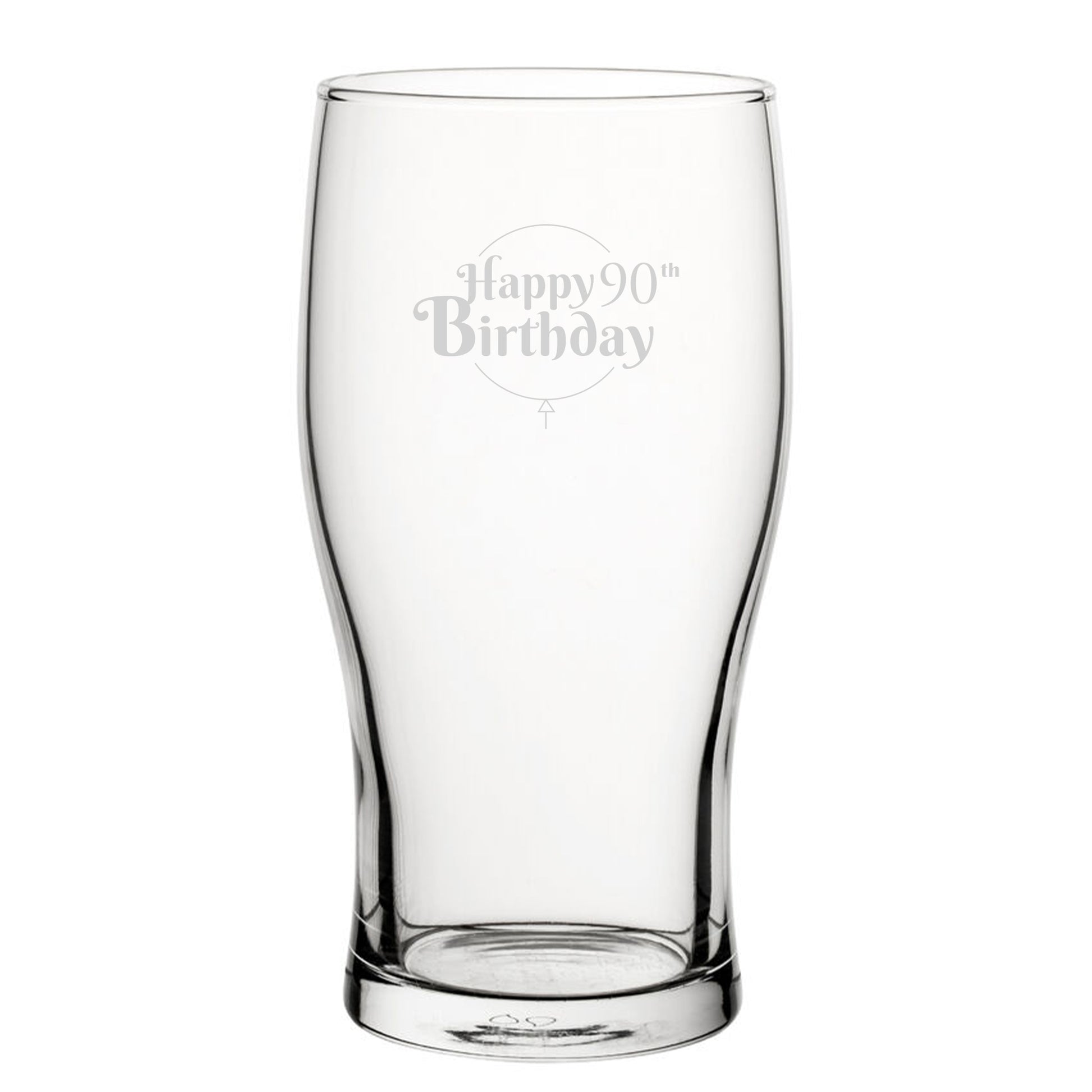 Happy 90th Birthday Balloon Design - Engraved Novelty Tulip Pint Glass Image 1