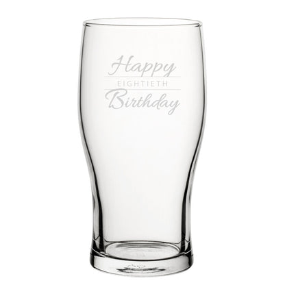 Happy 80th Birthday Modern Design - Engraved Novelty Tulip Pint Glass Image 1