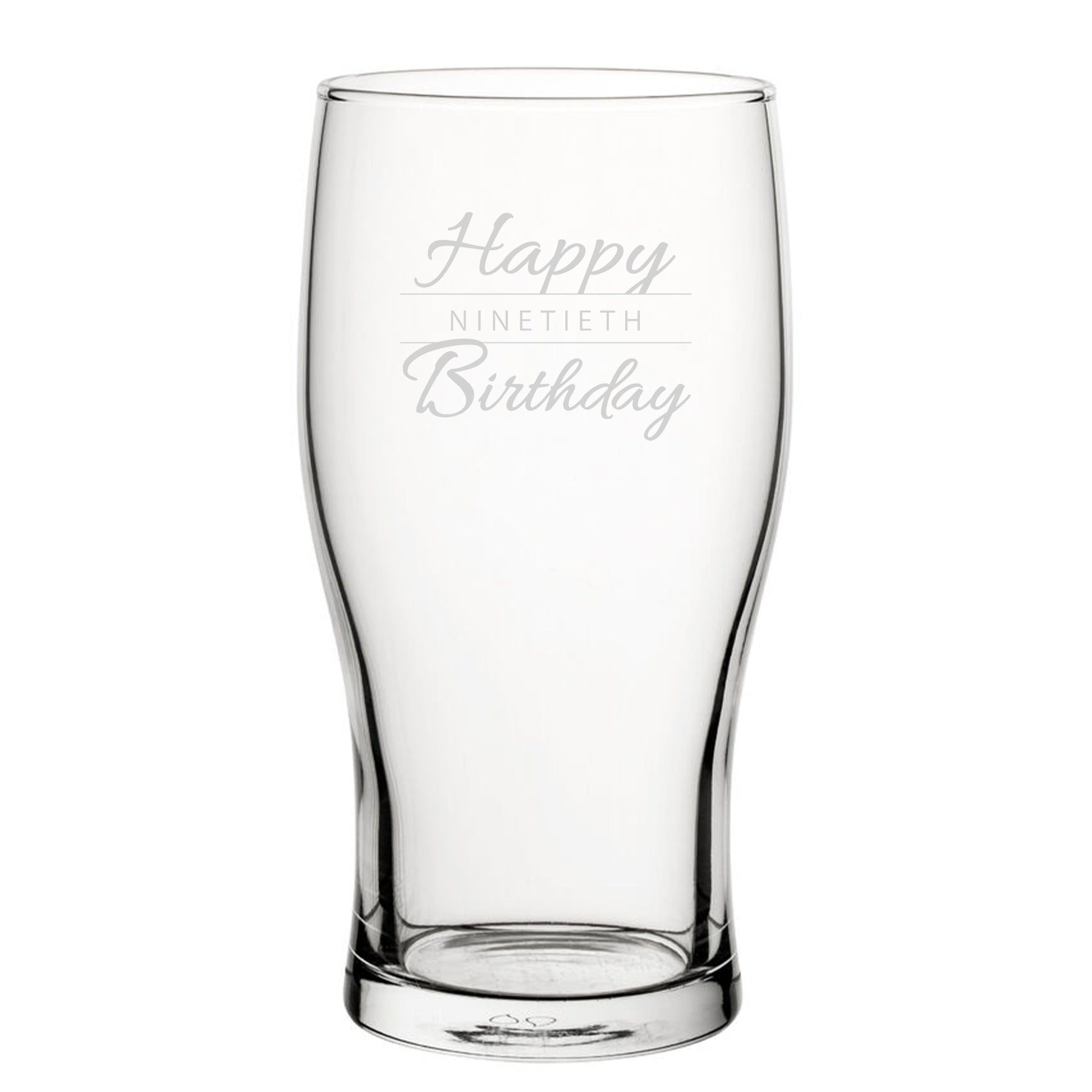 Happy 90th Birthday Modern Design - Engraved Novelty Tulip Pint Glass Image 1