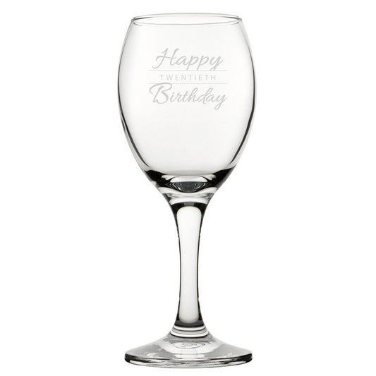 Happy 20th Birthday Modern Design - Engraved Novelty Wine Glass Image 1