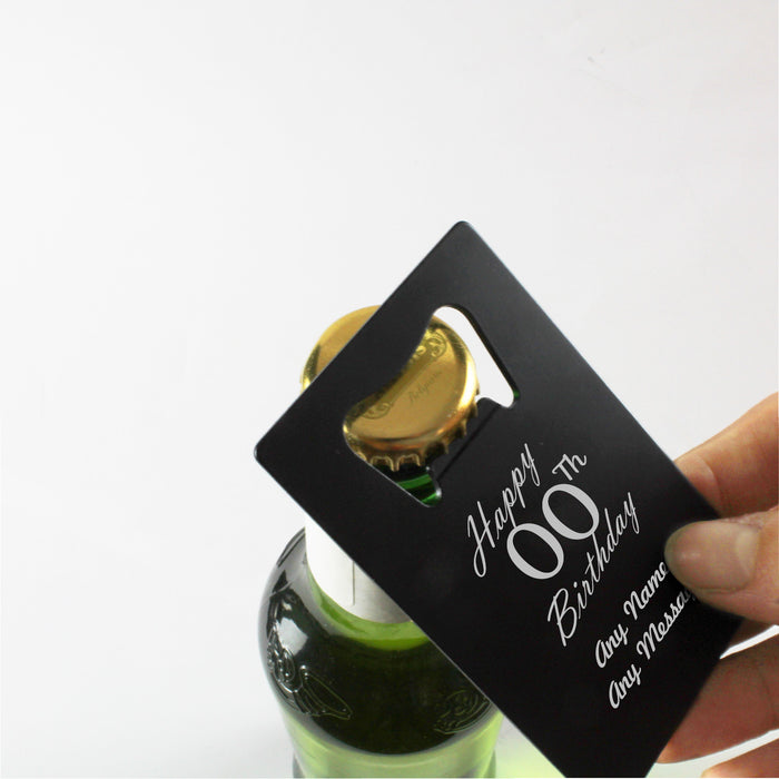 Engraved Portable Wallet Card Bottle Opener Black Happy Custom Number Birthday Image 3