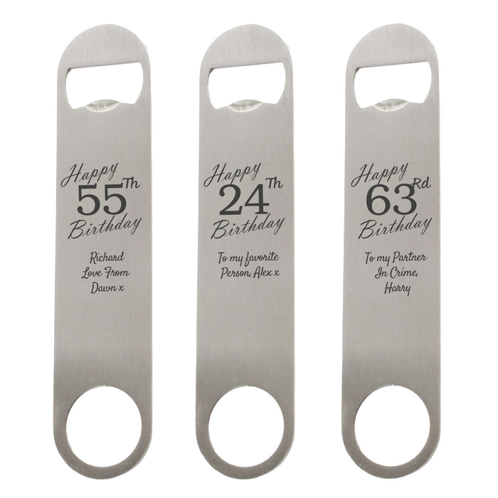 Engraved Large Steel Bar Blade Bottle Opener Happy Custom Number Birthday Image 5