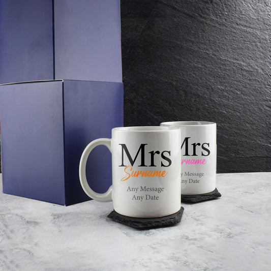 Personalised Mrs and Mrs Mug Set - Classic Font Design