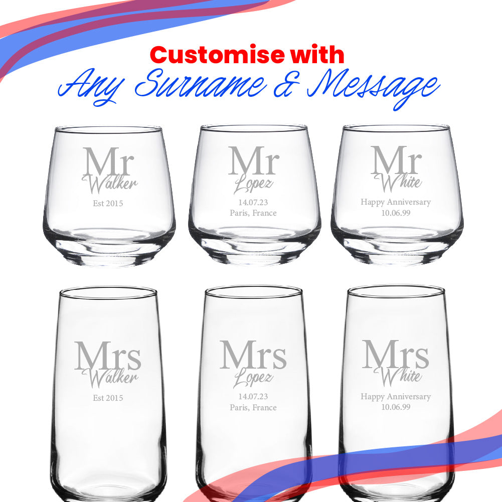 Engraved Mr and Mrs Whisky and Cocktail Set, Classic Font Image 5