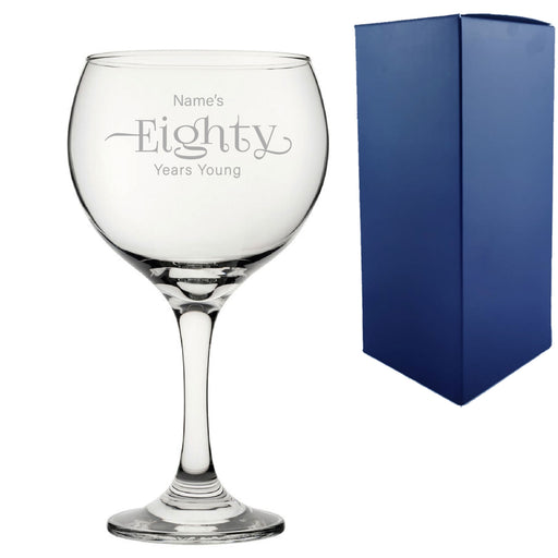 Engraved 80th Birthday Cubata Gin Glass, Years Young Sweeping Font Image 1