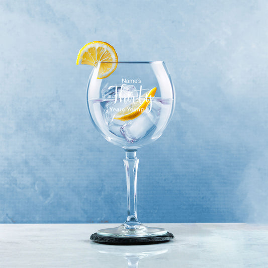 Engraved 30th Birthday Hudson Gin Glass, Years Young Delicate Font Image 4