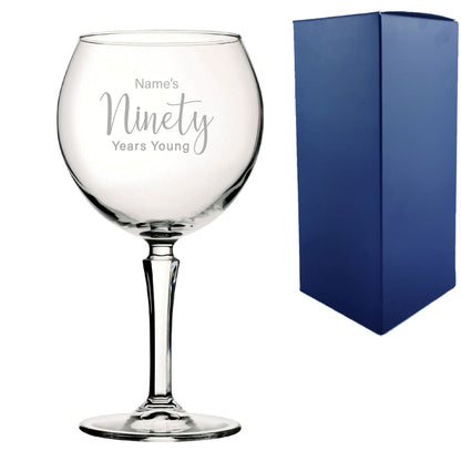 Engraved 90th Birthday Hudson Gin Glass, Years Young Delicate Font Image 1