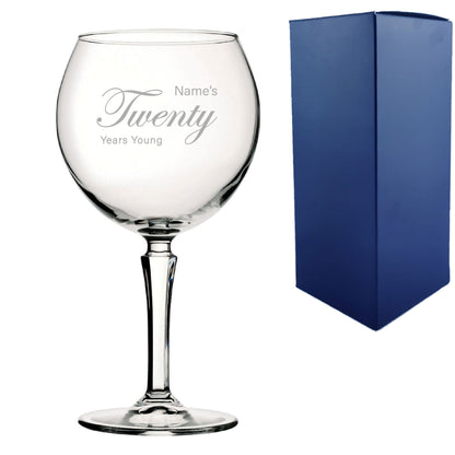 Engraved 20th Birthday Hudson Gin Glass, Years Young Curly Font Image 2