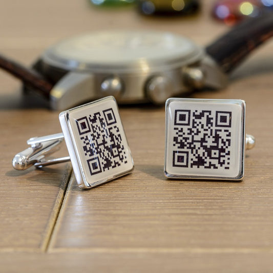 Secret Message QR Code Cufflinks - Myhappymoments.co.uk