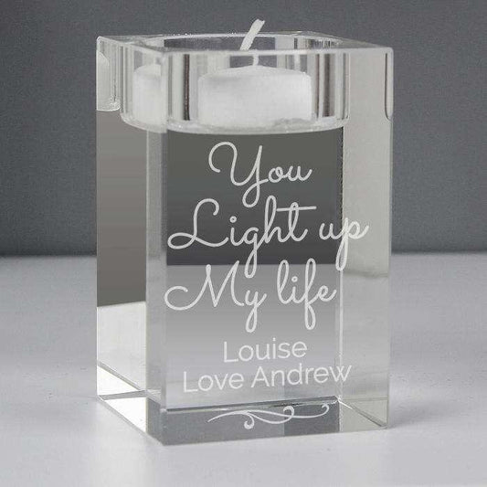 Personalised You Light Up My Life Glass Tea Light Holder - Myhappymoments.co.uk