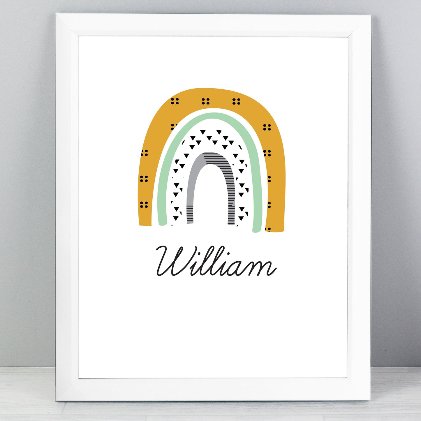 Personalised Mustard & Green Rainbow Wall Art