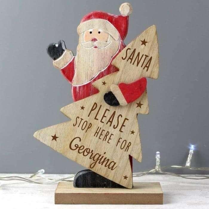 Personalised Santa Stop Here Wooden Santa Freestanding Decoration - Myhappymoments.co.uk