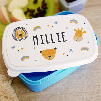 Personalised Safari Animals Blue Lunch Box