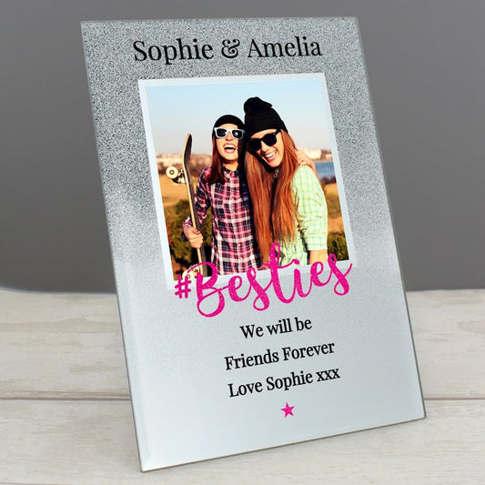 Personalised Bestie Glitter Glass Photo Frame 4x4 - Myhappymoments.co.uk