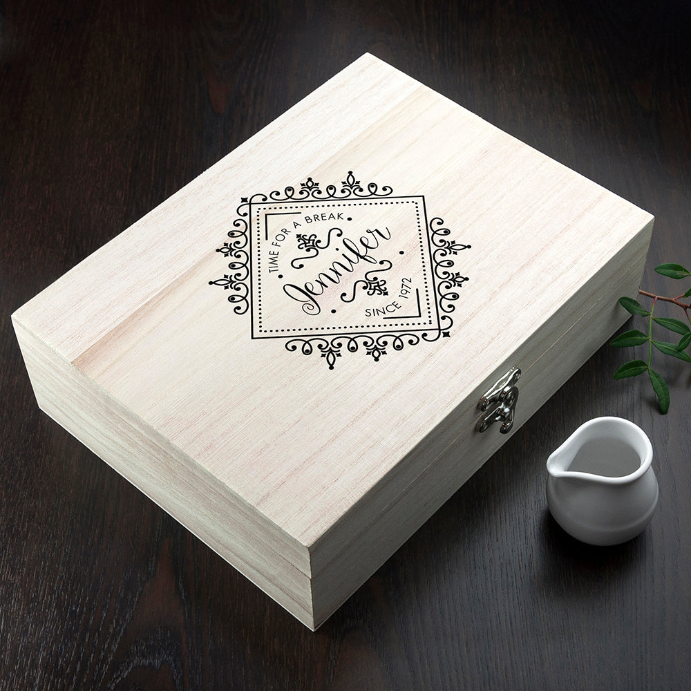 Personalised Time For a Break! Wooden Pukka Tea Box