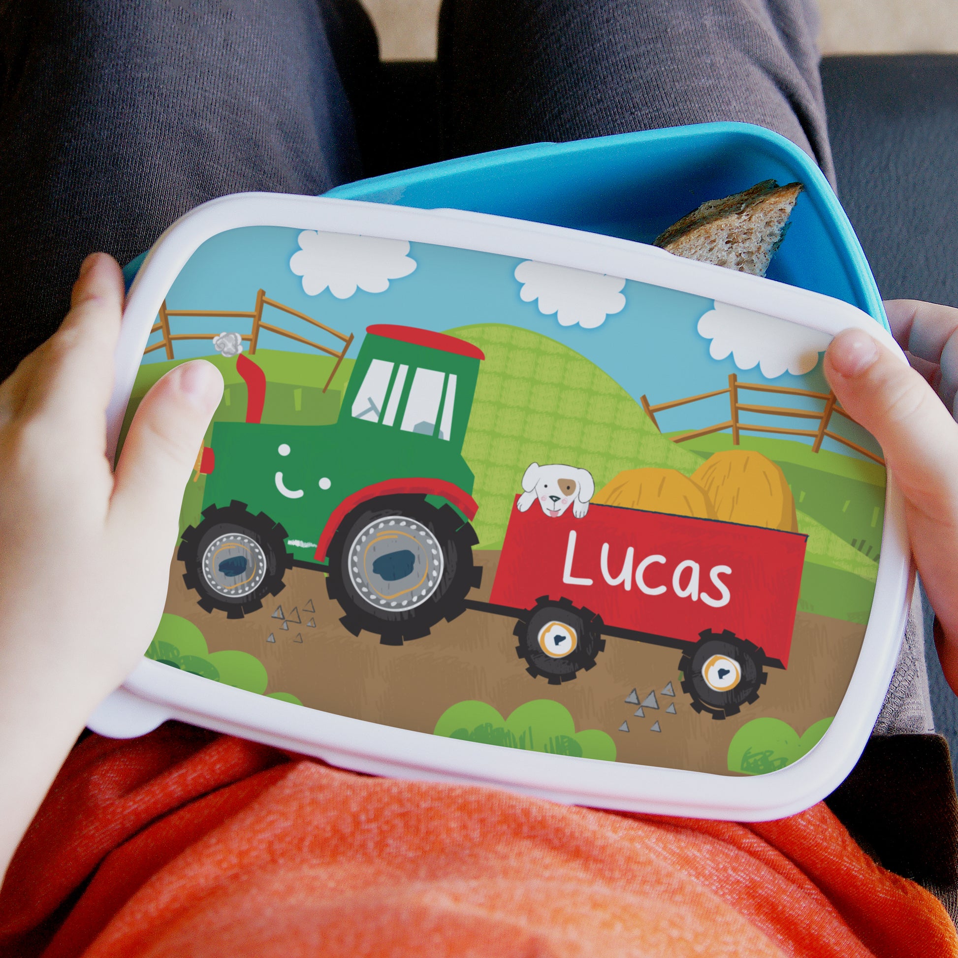 Personalised Tractor Blue Lunch Box