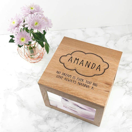 Personalised Baby Name In Cloud Oak Photo Keepsake Box - Myhappymoments.co.uk