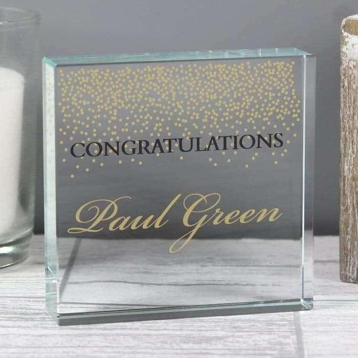 Personalised Gold Confetti Large Crystal Token - Presented In A Black Gift Box - Myhappymoments.co.uk