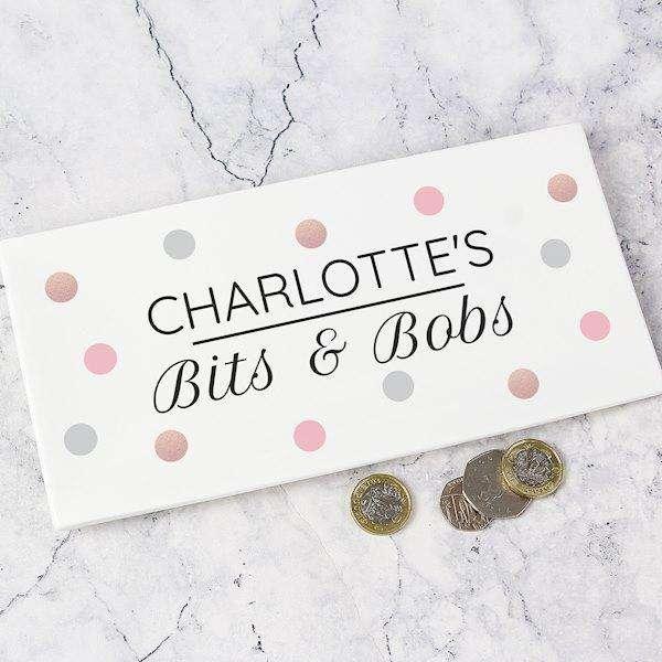 Personalised Spotty Bits & Bobs Ceramic Trinket Tray - Myhappymoments.co.uk