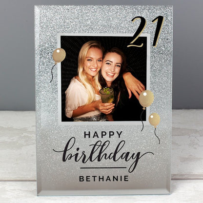 Personalised Birthday Age Glitter Glass Photo Frame 4x4 - Myhappymoments.co.uk