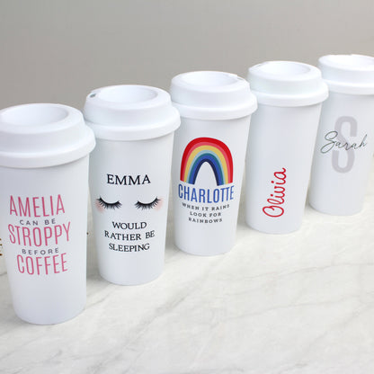 Personalised Pink Text Slogan Double Walled Travel Mug