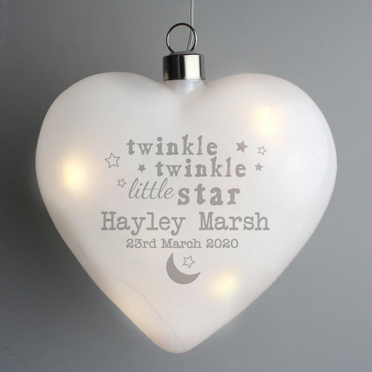 Personalised Twinkle Twinkle LED Hanging Glass Heart