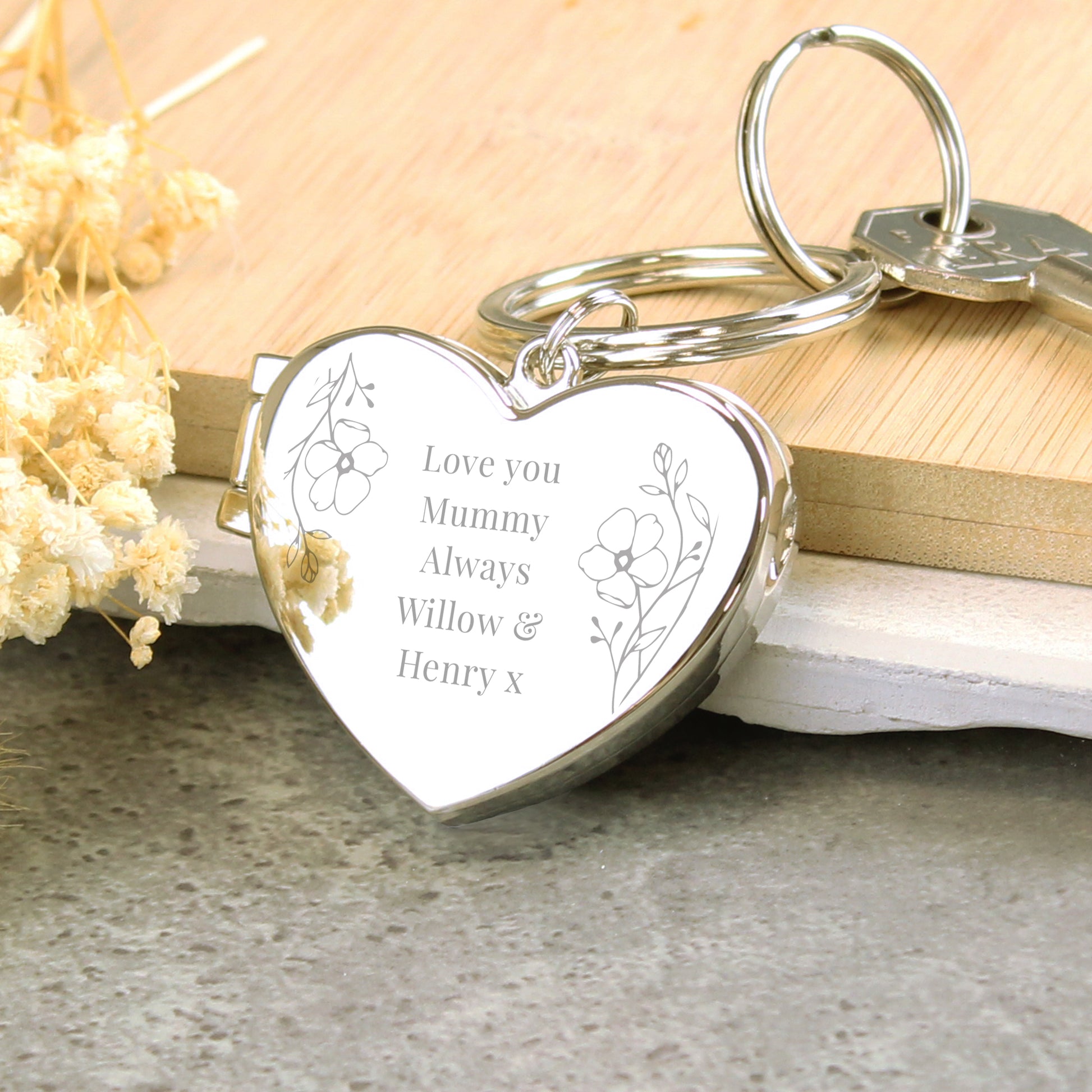 Personalised Floral Heart Photo Locket Keyring