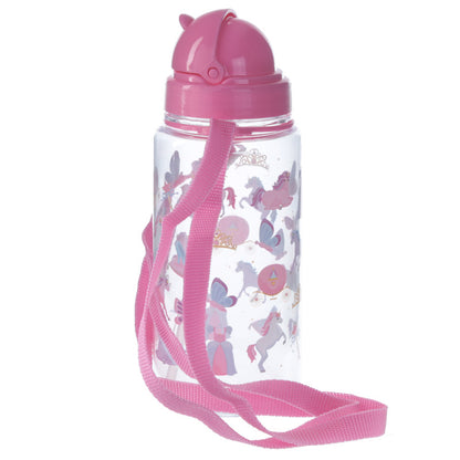 Childrens Unicorn Princess Water Bottle with Straw & String 450ml - Myhappymoments.co.uk