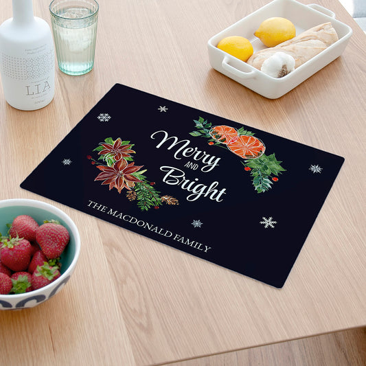 Personalised Christmas Merry & Bright Rectangular Glass Chopping Board