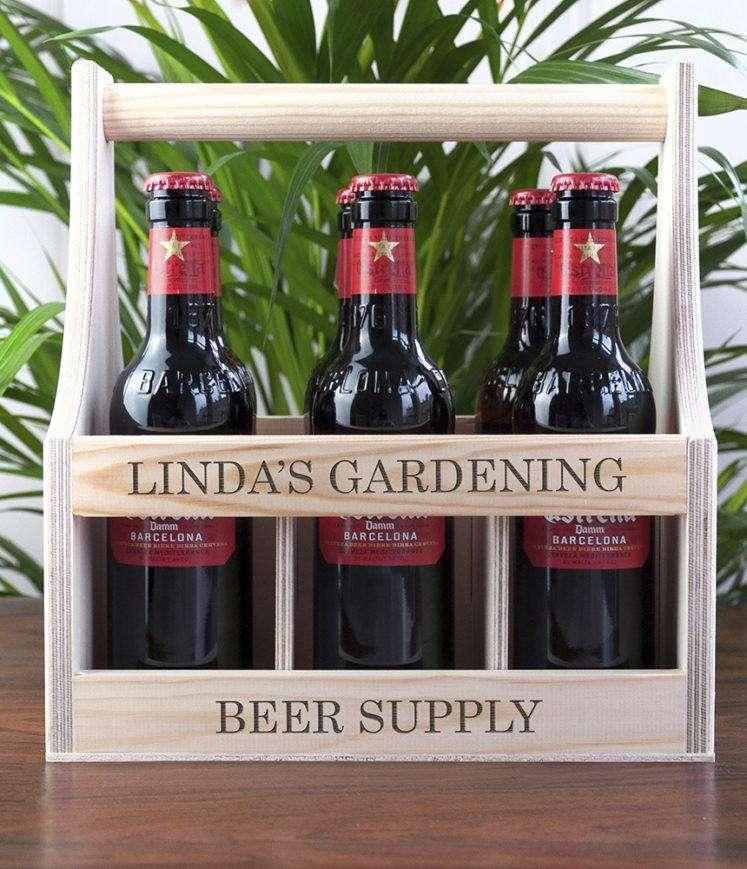 Personalised Wooden Beer Trug - Wooden Beer Carrier - Myhappymoments.co.uk