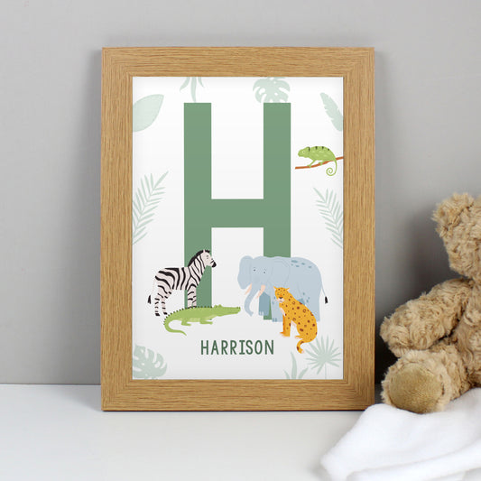 Personalised Safari Animals Initial Wall Art Framed Print