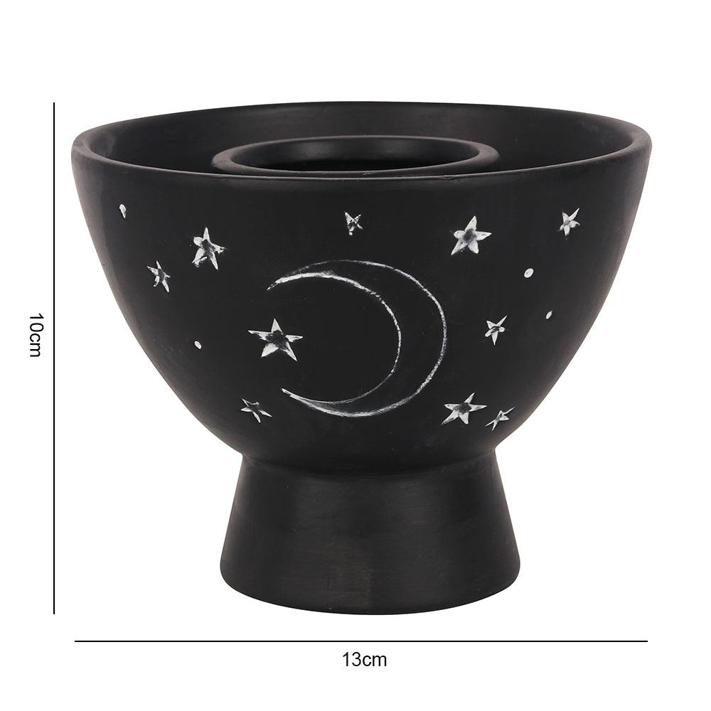 Black Moon and Stars Terracotta Smudge Stick Bowl