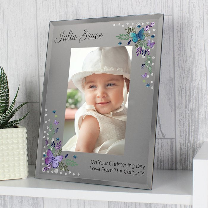 Personalised Butterfly Diamante Glass Photo Frame 4x6 - Myhappymoments.co.uk