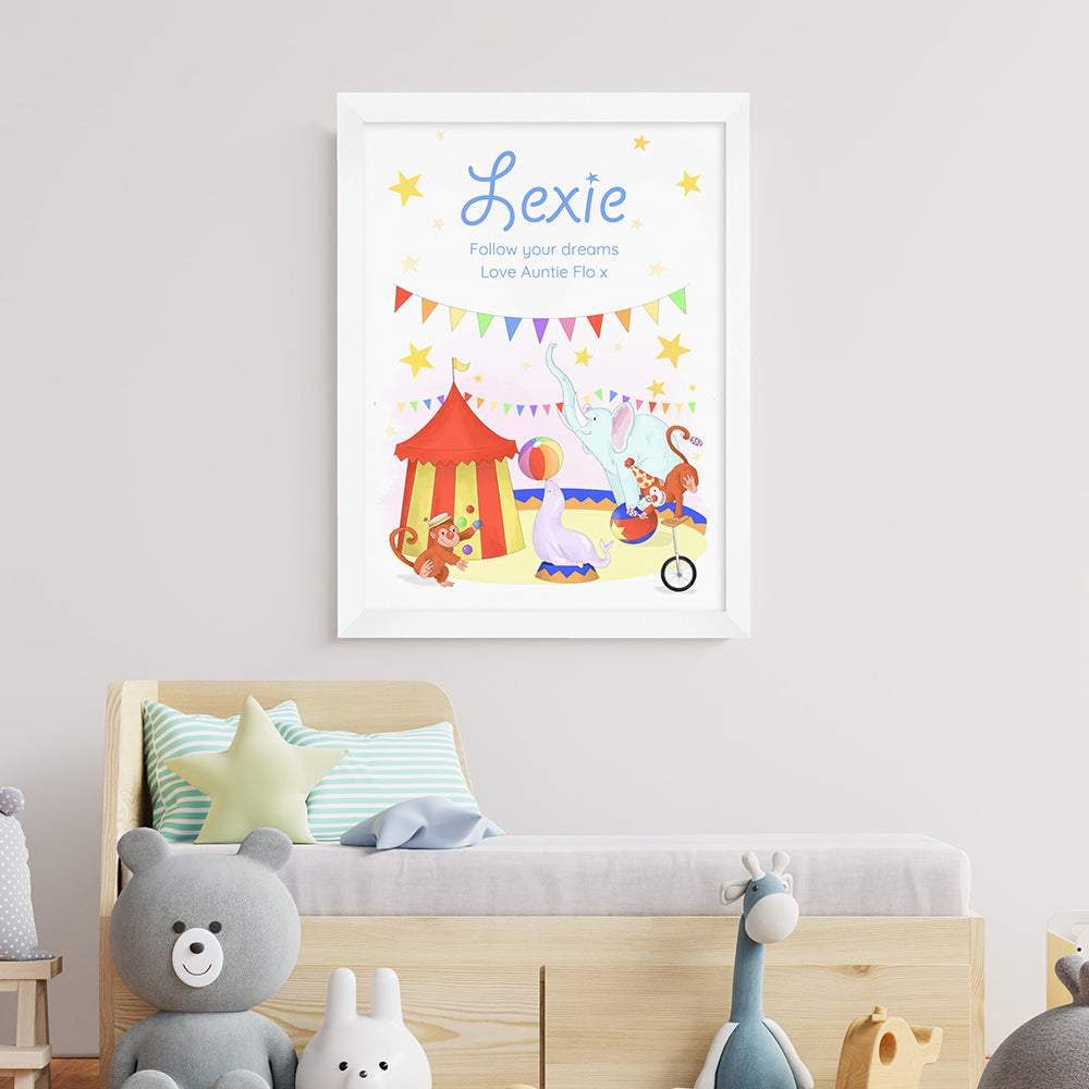 Personalised Circus Fun White Framed Print